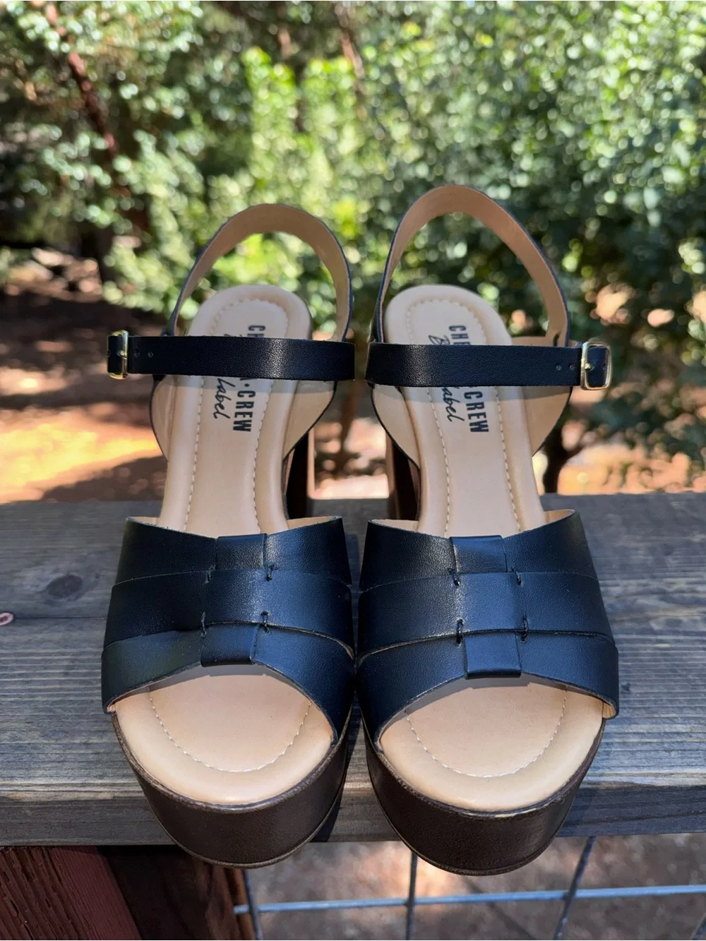 Chelsea Crew Black Leather Platform Sandals with Block Heel